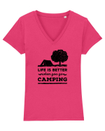 Life is Better When You Go Camping Tricou mânecă scurtă guler V Damă Evoker