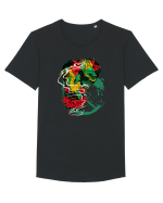 Flower Dragon Tricou mânecă scurtă guler larg Bărbat Skater