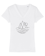 Peisaj Minimalist din Linii Tricou mânecă scurtă guler V Damă Evoker