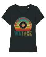 Vintage Vinyl Disc Retro Style Tricou mânecă scurtă guler larg fitted Damă Expresser