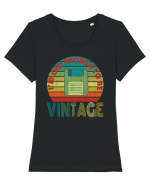 Vintage Floppy Disk Retro Style Tricou mânecă scurtă guler larg fitted Damă Expresser
