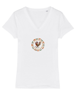 Cocoșul de Hurez 2. Tricou mânecă scurtă guler V Damă Evoker