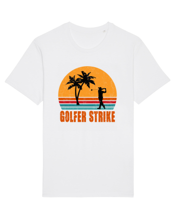 Sunset Golfer Strike Retro White