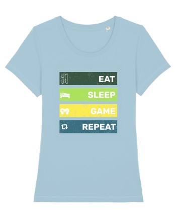 Eat Sleep Game Repeat Retro Sky Blue