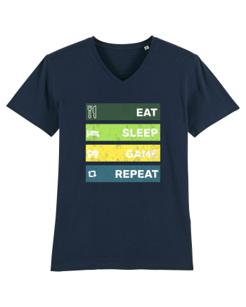 Eat Sleep Game Repeat Retro French Navy