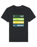 Eat Sleep Game Repeat Retro Tricou mânecă scurtă Unisex Rocker