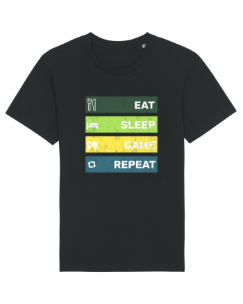Eat Sleep Game Repeat Retro Black