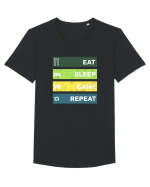 Eat Sleep Game Repeat Retro Tricou mânecă scurtă guler larg Bărbat Skater