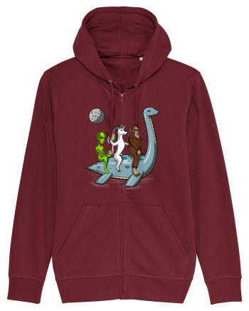 Alien Bigfoot Unicorn Riding Loch Ness Monster Cryptozoology Burgundy