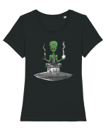 Alien Bong Smoking Weed Funny Stoner Tricou mânecă scurtă guler larg fitted Damă Expresser