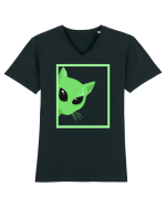 Alien Cat Peeking Tricou mânecă scurtă guler V Bărbat Presenter