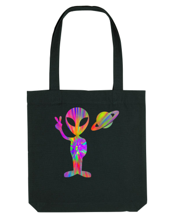 Alien Hippie Saturn Silhouette Black