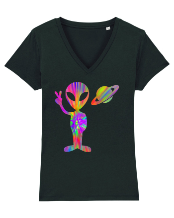 Alien Hippie Saturn Silhouette Black