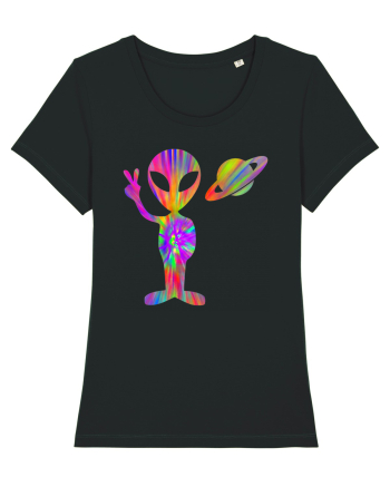 Alien Hippie Saturn Silhouette Black