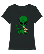 Alien Pizza Eating Tricou mânecă scurtă guler larg fitted Damă Expresser