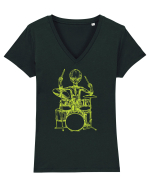 Alien Playing Drums Tricou mânecă scurtă guler V Damă Evoker