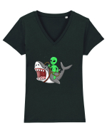 Alien Riding Shark Tricou mânecă scurtă guler V Damă Evoker