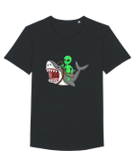 Alien Riding Shark Tricou mânecă scurtă guler larg Bărbat Skater