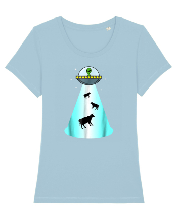 Alien UFO Cow Abduction Sky Blue