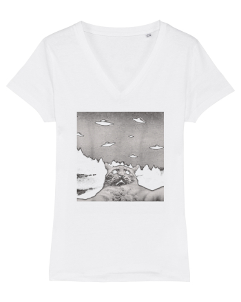 Alien UFO Funny Cat White