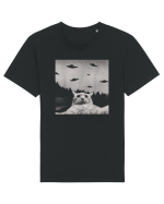 Alien UFO Funny Cat Tricou mânecă scurtă Unisex Rocker