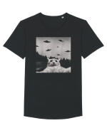 Alien UFO Funny Cat Tricou mânecă scurtă guler larg Bărbat Skater