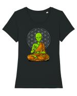 Alien Yoga Meditation Buddha Tricou mânecă scurtă guler larg fitted Damă Expresser