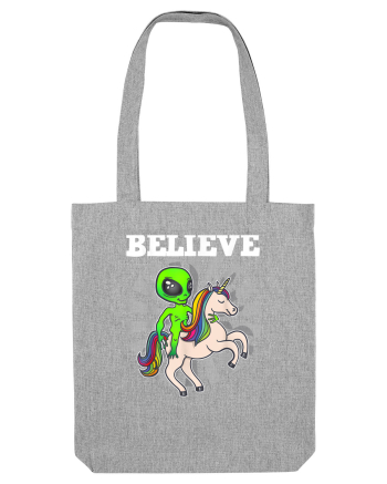 Believe Space Alien Riding Unicorn Funny Heather Grey