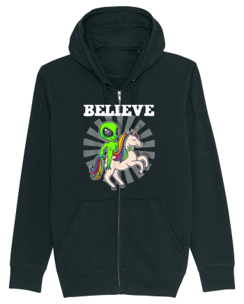 Believe Space Alien Riding Unicorn Funny Black