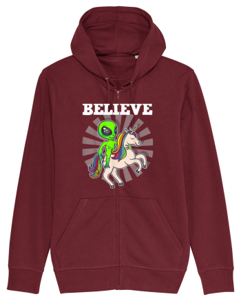 Believe Space Alien Riding Unicorn Funny Burgundy
