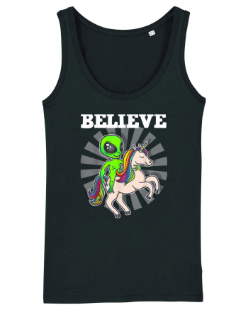 Believe Space Alien Riding Unicorn Funny Black