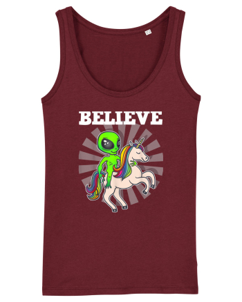 Believe Space Alien Riding Unicorn Funny Burgundy