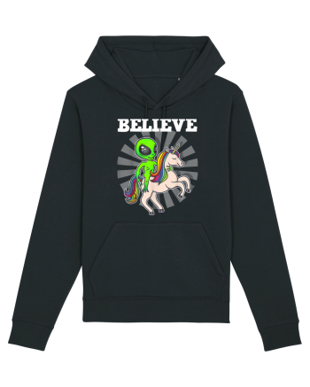 Believe Space Alien Riding Unicorn Funny Black
