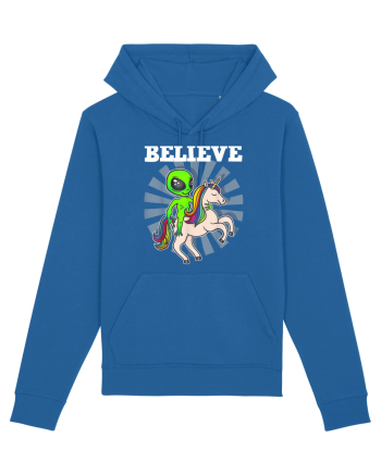 Believe Space Alien Riding Unicorn Funny Royal Blue