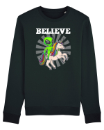 Believe Space Alien Riding Unicorn Funny Bluză mânecă lungă Unisex Rise
