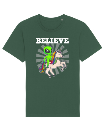 Believe Space Alien Riding Unicorn Funny Bottle Green
