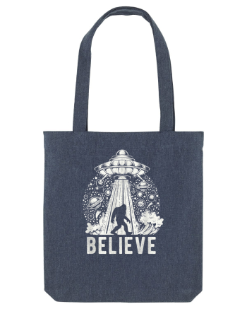 Believe Vintage Alien Spaceship Bigfoot Midnight Blue
