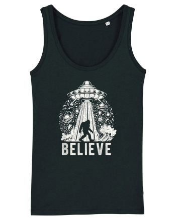 Believe Vintage Alien Spaceship Bigfoot Black