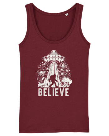 Believe Vintage Alien Spaceship Bigfoot Burgundy