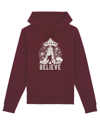 Believe Vintage Alien Spaceship Bigfoot Burgundy