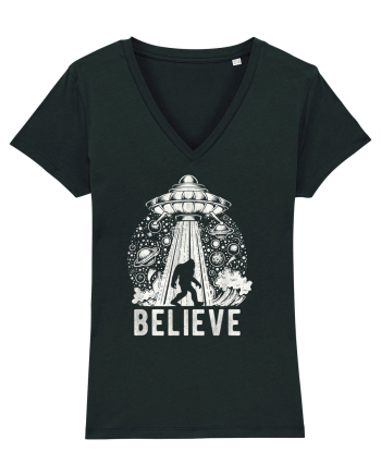 Believe Vintage Alien Spaceship Bigfoot Black
