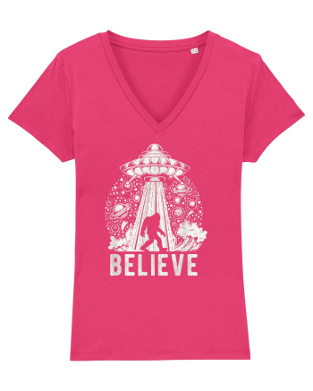 Believe Vintage Alien Spaceship Bigfoot Raspberry