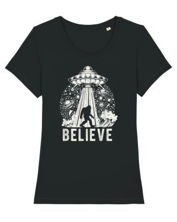 Believe Vintage Alien Spaceship Bigfoot Black