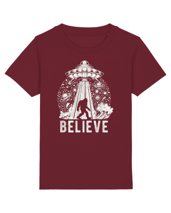 Believe Vintage Alien Spaceship Bigfoot Burgundy