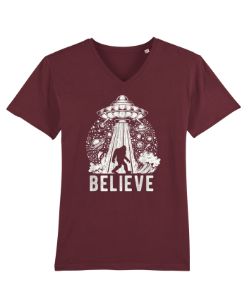 Believe Vintage Alien Spaceship Bigfoot Burgundy
