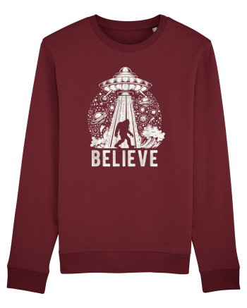 Believe Vintage Alien Spaceship Bigfoot Burgundy
