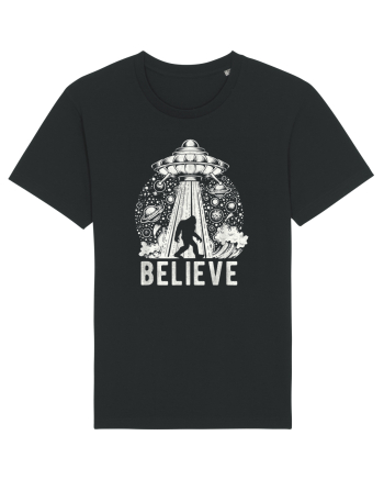Believe Vintage Alien Spaceship Bigfoot Black