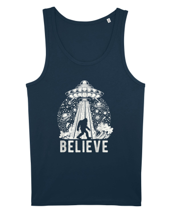 Believe Vintage Alien Spaceship Bigfoot Navy