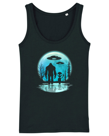 Bigfoot and Alien Under the Moon Black