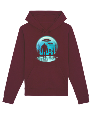 Bigfoot and Alien Under the Moon Burgundy